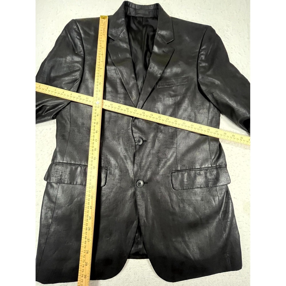 Andrew Fezza Y2k Sport‎ Coat Mens 2 Black Leather Notch Lapel Business Blazer - Picture 7 of 9